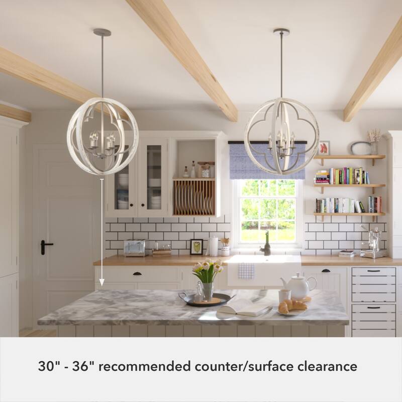 Hunter 24" Gablecrest 4-Light Pendant - Kitchen Island, Dining, Entry - Farmhouse, French Country, Distressed White