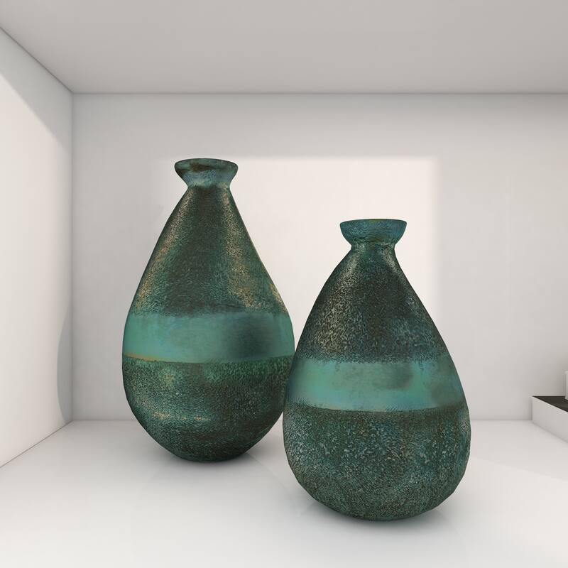 Stylish Glass Blown Vase (Set of 2) - Gold or Green