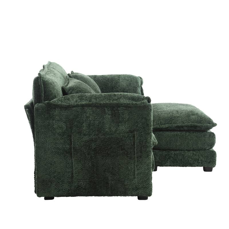 Chenille Fabric Double Sofa with High-Density Sponge Filling, Removable Armrests, and Side Storage Bags
