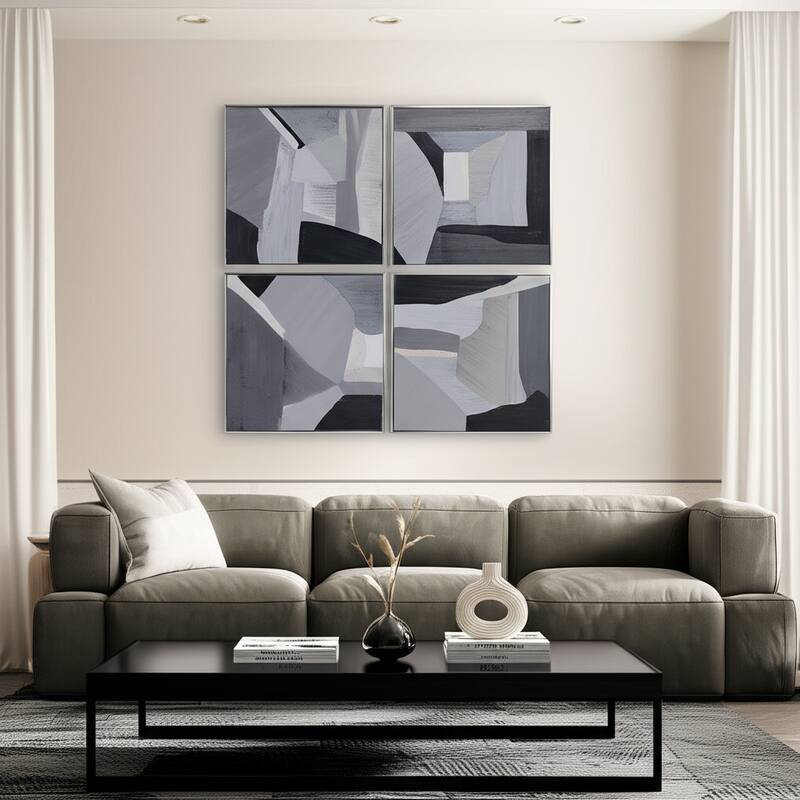 Canvas Wood Frame Wall Art Abstract Texture (Set of 4) - 20" Black