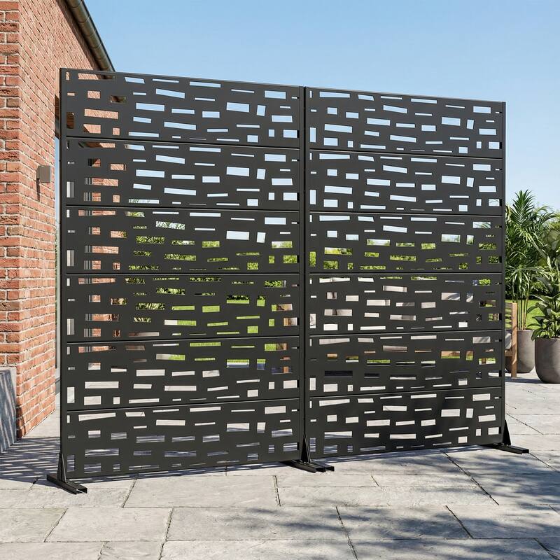 Outdoor Metal Privacy Screen Fence Panel Set of 2 - Black - 72"x35"