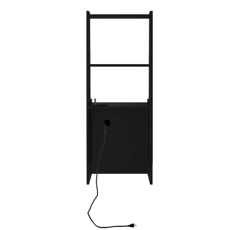 Set of 2 Nightstands with Charging Station and Bookshelf
