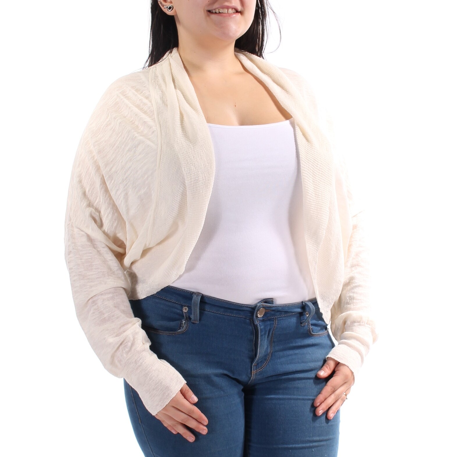 Shop Dkny Womens White Sheer Dolman Sleeve Open Top Size M On