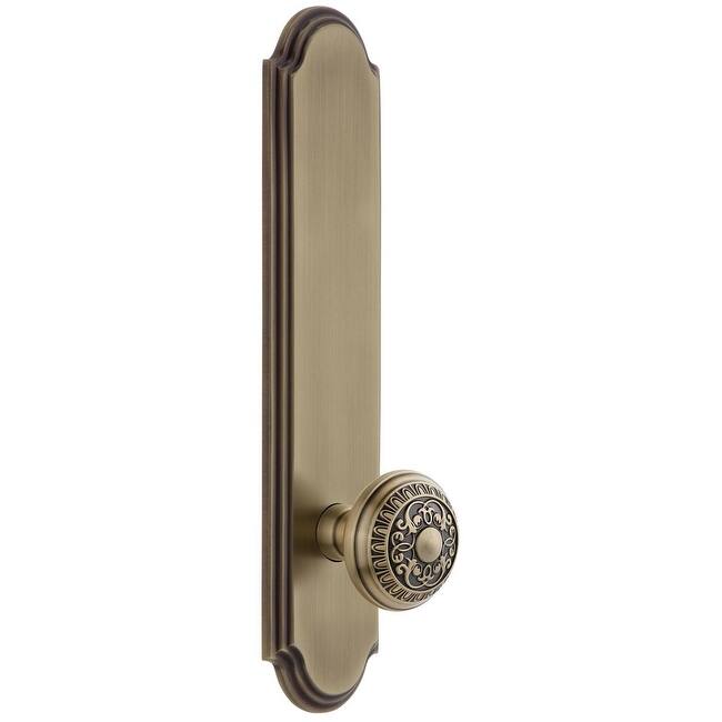 Grandeur Arc Solid Brass Tall Plate Rose Single Dummy Door Knob with - Vintage Brass