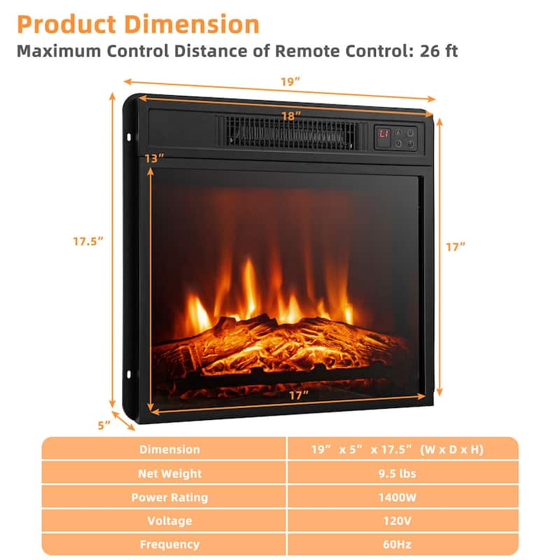 Gymax 18'' Electric Fireplace Inserts & Freestanding Adjustable Heater