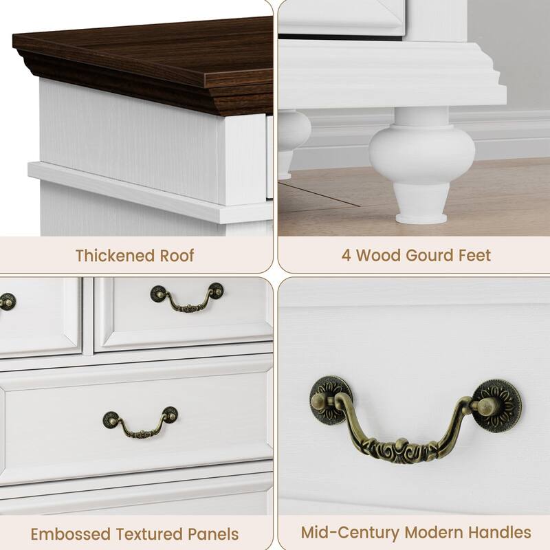 Farmhouse 9 Drawers Dresser for Bedroom, 47" Wide Wood Rustic Chest of 9 Drawers with Metal Handles, Vintage Design
