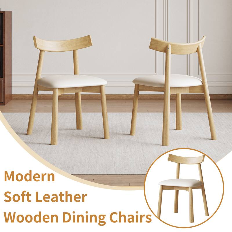 Minimalist Upholstered Dining Chair Set of 2 Wooden Dining Room Chairs Accent Chair with Faux Leather Seat and Open Backrest