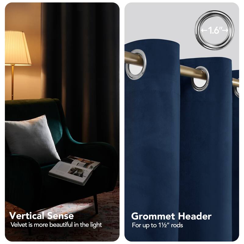 Deconovo Velvet Blackout Curtains, 2 Panels, Thermal Insulated