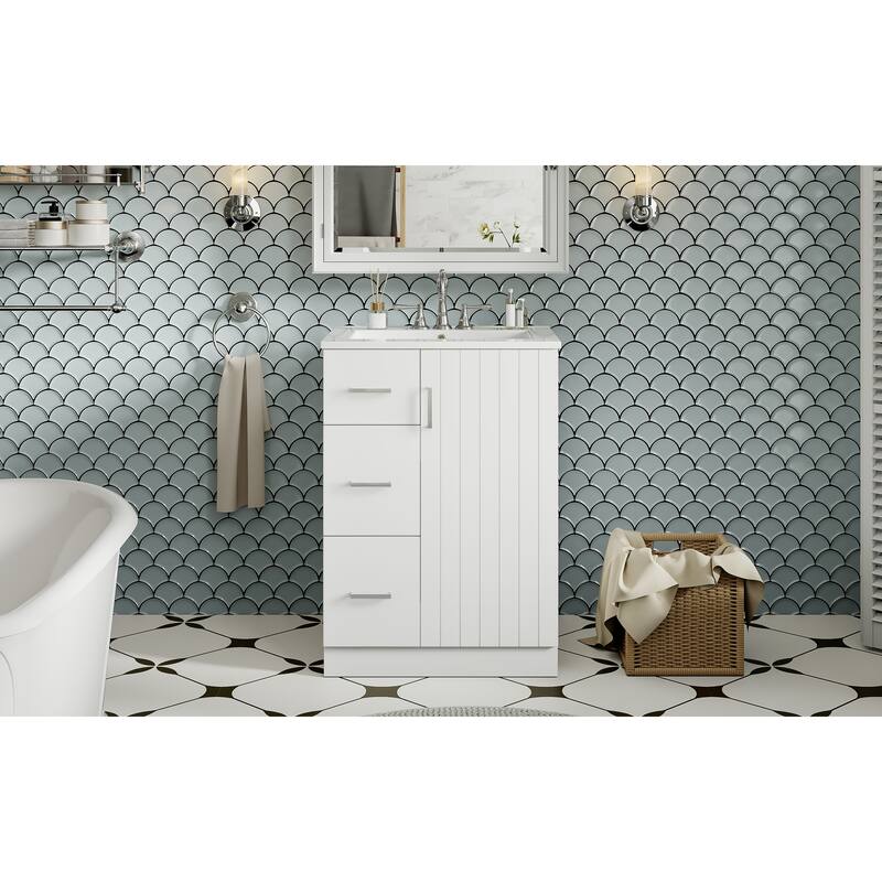 GDFStudio - Elmbrook Modern Bathroom Vanity with Ceramic Sink and 2 Storage Drawers & Soft-Closing Door - 24'W