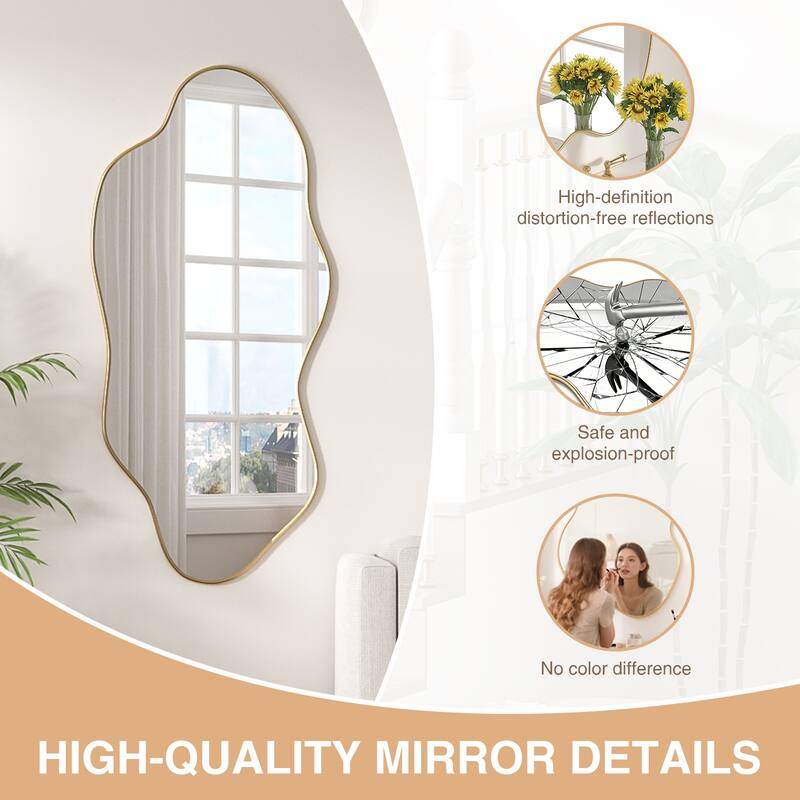 Anmytek Modern Gold Irregular Asymmetrical Decorative Wall Mirror