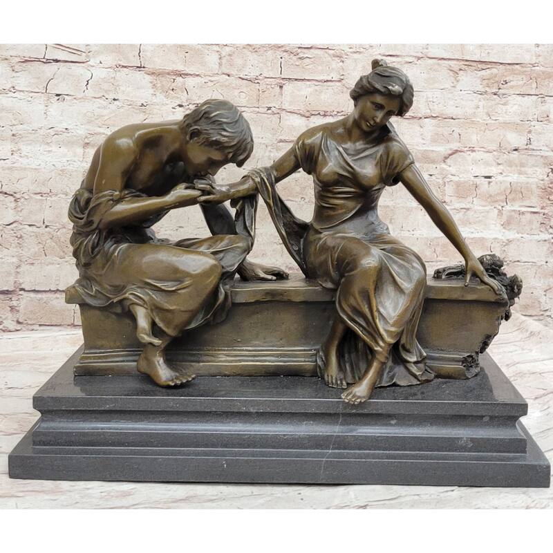 Lovers Romantic Couple Hand Kissing Bronze Statue Sculpture Figure On Marble Base 14 Inches X 16 Inches