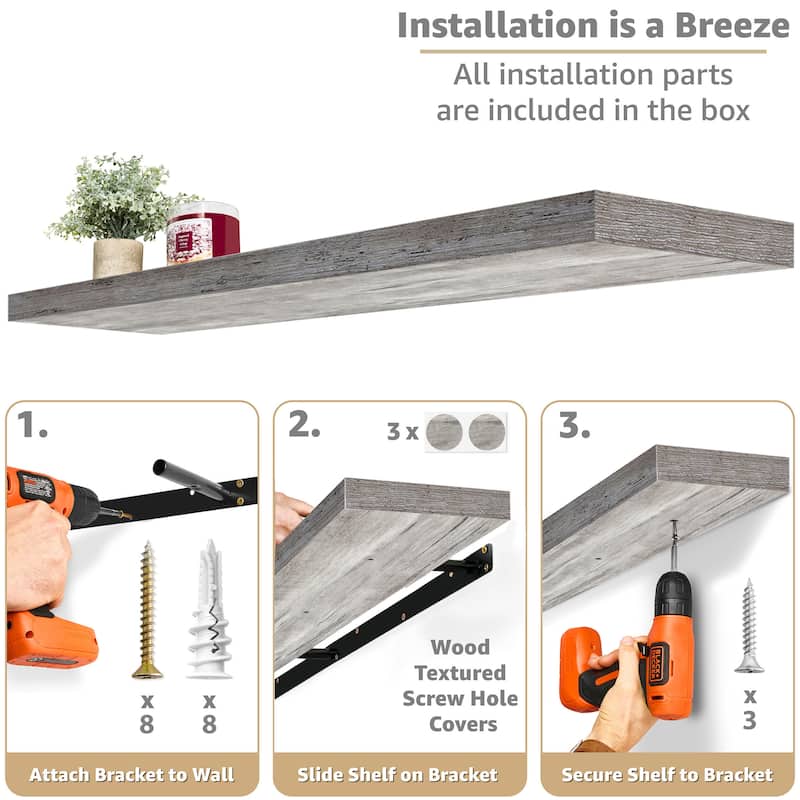Sorbus Floating Shelves for Wall - 55 Inch Extra-Long Bathroom Shelves - Mounted Floating Shelf with Hidden Brackets (2 Pack)