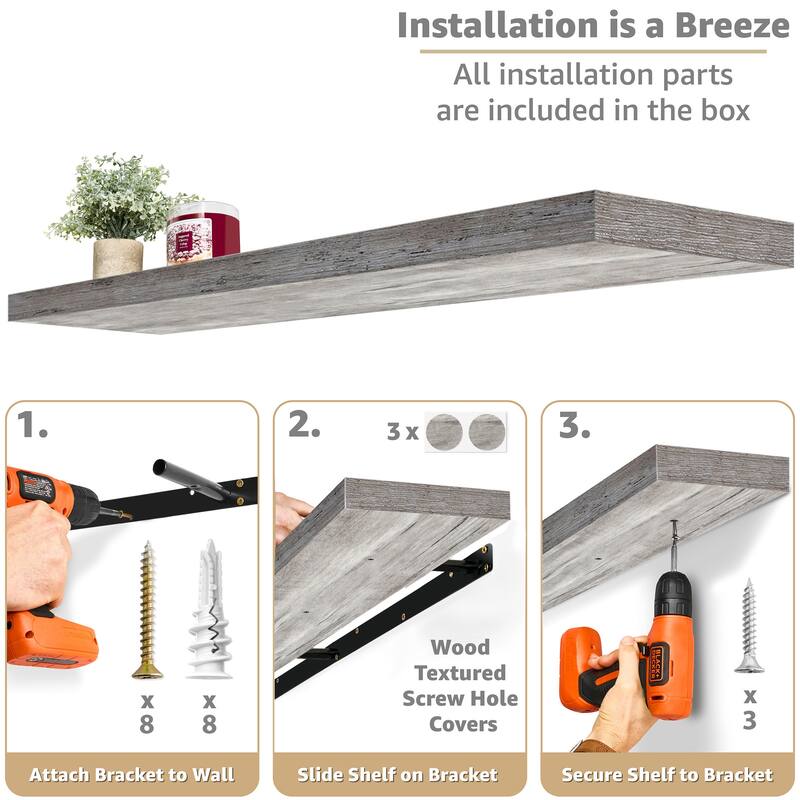 Sorbus Floating Shelves for Wall - 55 Inch Extra-Long Bathroom Shelves- Mounted Floating Shelf with Hidden Brackets (3 Pack)