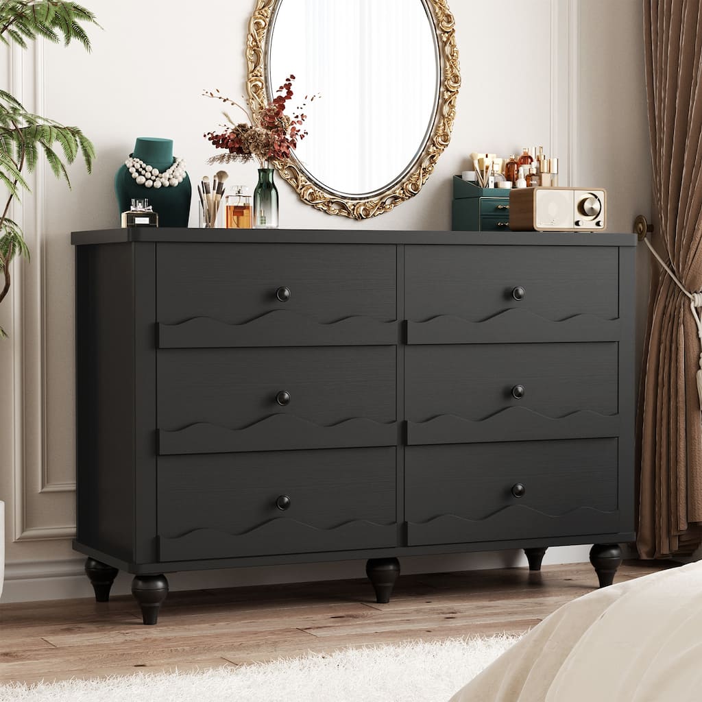 Narill Wave-Inspired 6-Drawer Dresser Closet Organizer, 43-In Chest of Drawers TV Stand