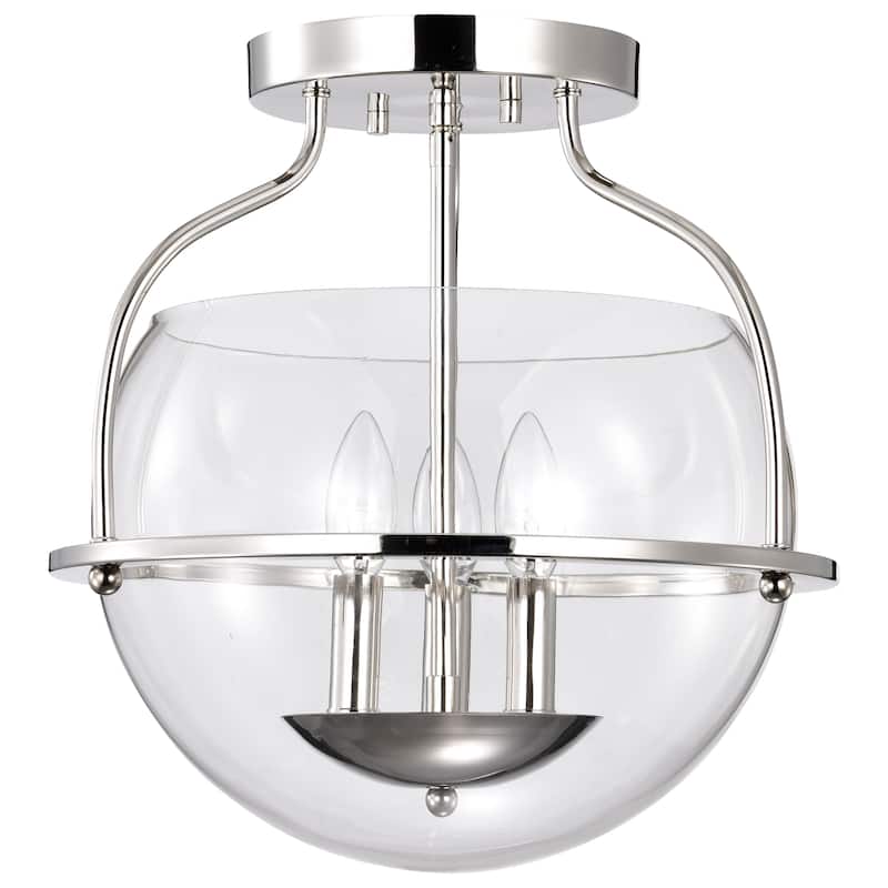 Amado 3 Light Semi Flush Mount - Polished Nickel Finish - Clear Glass - Polished Nickel