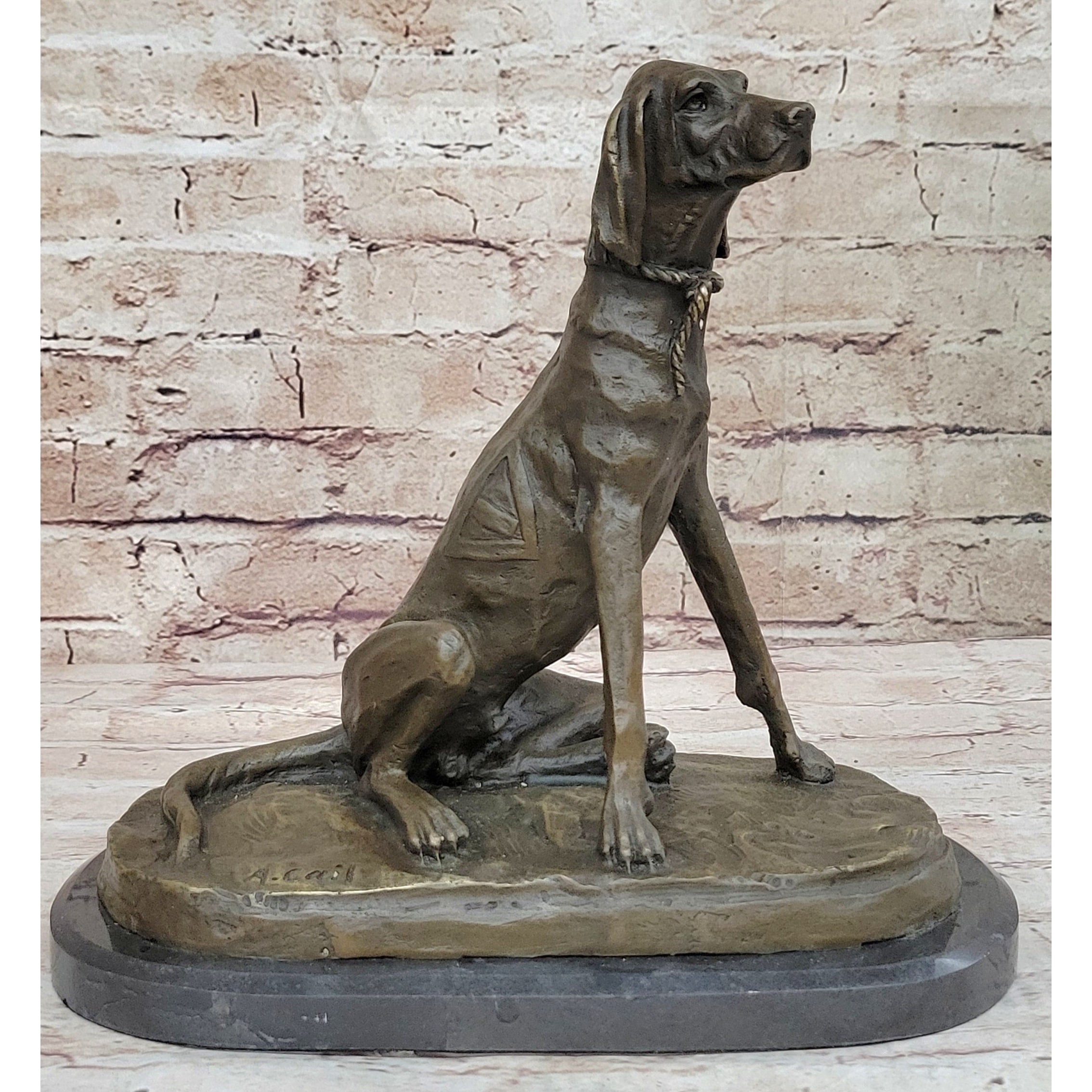 Bronze Service Imitative Dog W/ Vest Statue Sculpture Figure Figurine 10” X 10”