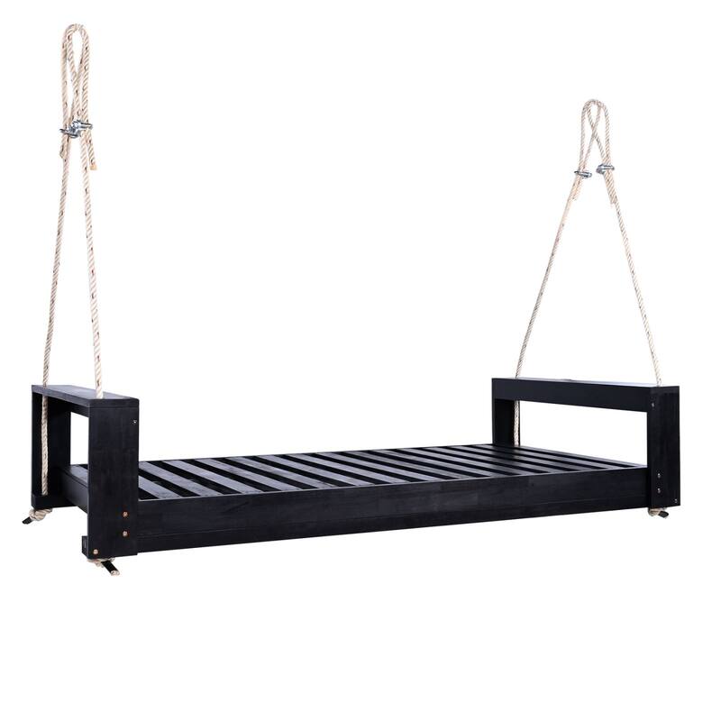 Acacia Wood Outdoor Porch Swing Bed Twin Size With Hemp Ropes