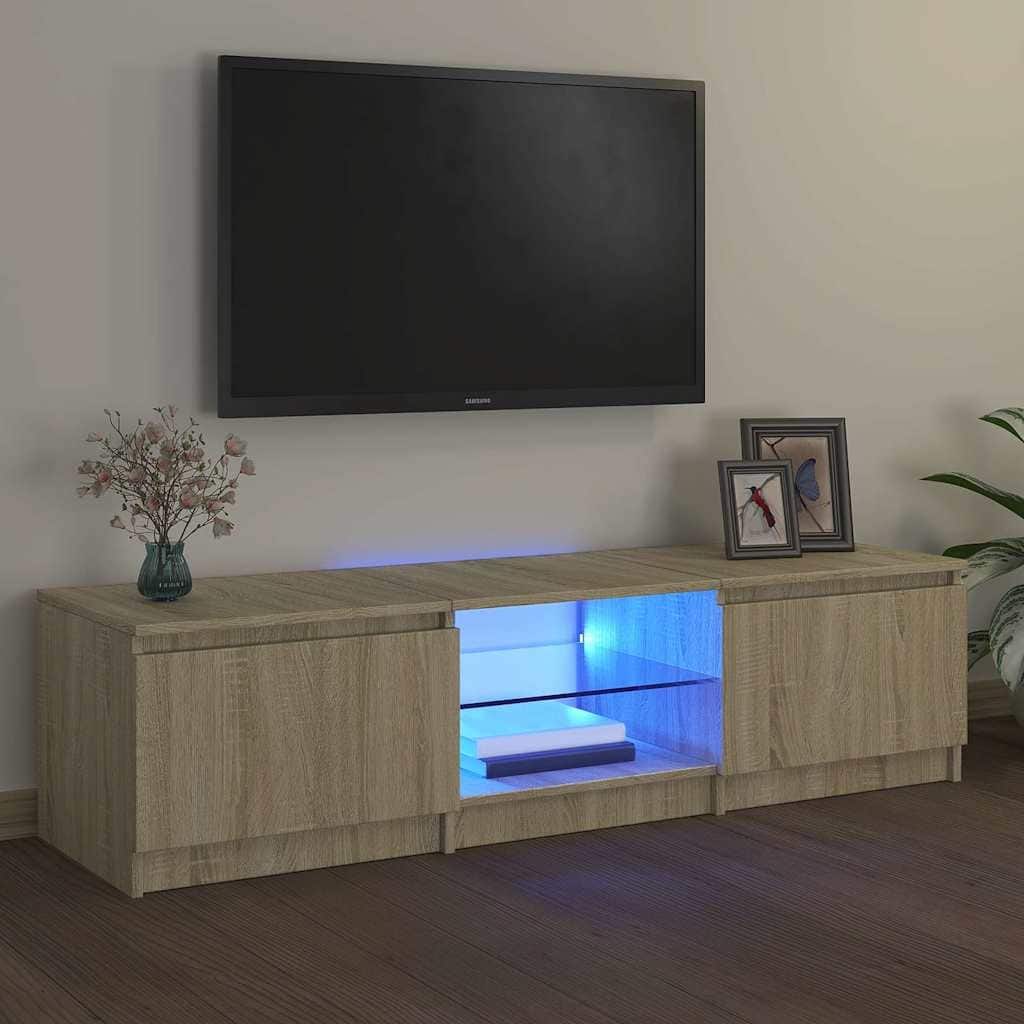 vidaXL TV Cabinet with LED Lights Sonoma Oak 55.1x15.7x14.2" - 55.1" x 16" x 14"