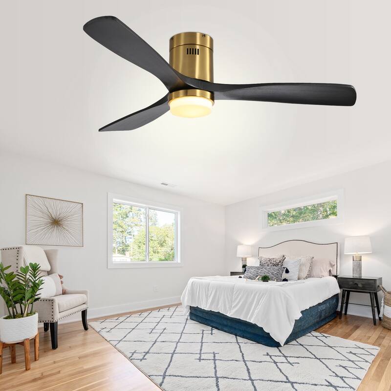 52 Inch Flush Mount Ceiling Fan With/without Light and Remote Modern Ceiling Fan Bedroom
