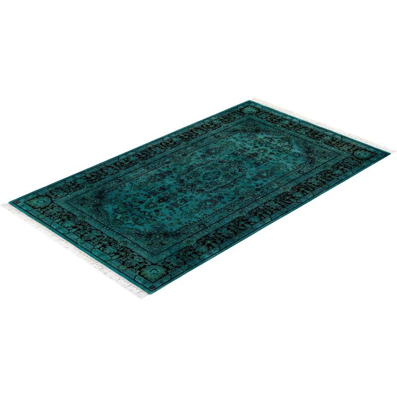 Overton Hand Knotted Wool Vintage Inspired Modern Contemporary Overdyed Blue Area Rug - 3' 2" x 5' 4"