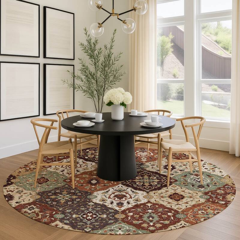 Machine Washable Indoor/ Outdoor Traditional Panel Chantille Rug