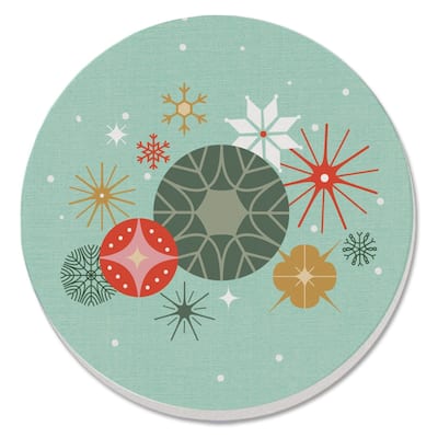 Retro Christmas 4 Pack Absorbent Stone Coaster with Protective Cork Backing Made in The USA 4" Round, Easily Wipes Clean