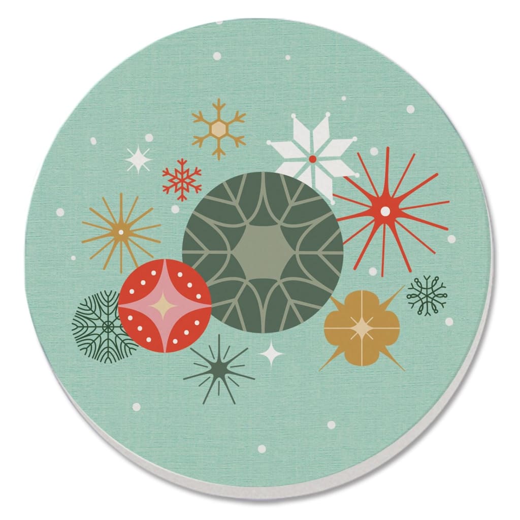 Retro Christmas 4 Pack Absorbent Stone Coaster with Protective Cork Backing Made in The USA 4" Round, Easily Wipes Clean