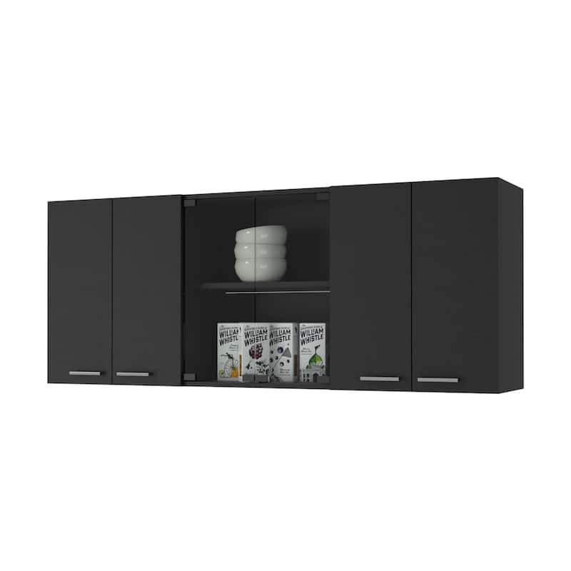 Shelton 59-inch Two Center Glass Doors Wall Cabinet