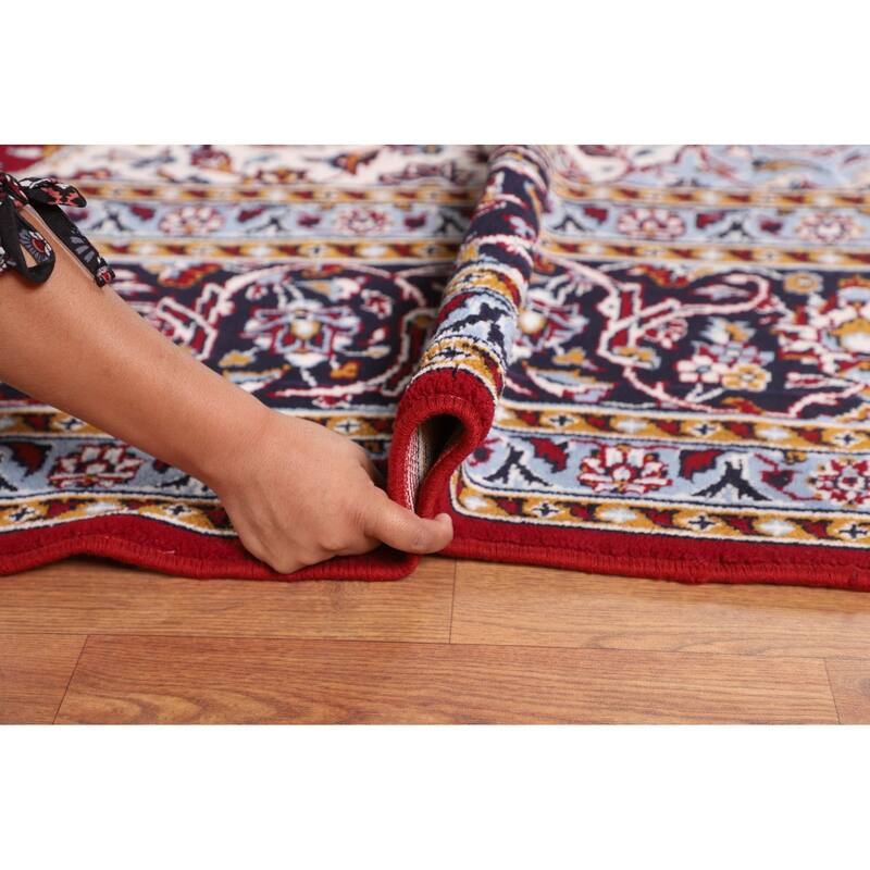 Traditional Red Kashan Turkish Area Rug Machine-Made Medallion Carpet - 9'9" x 12'10"