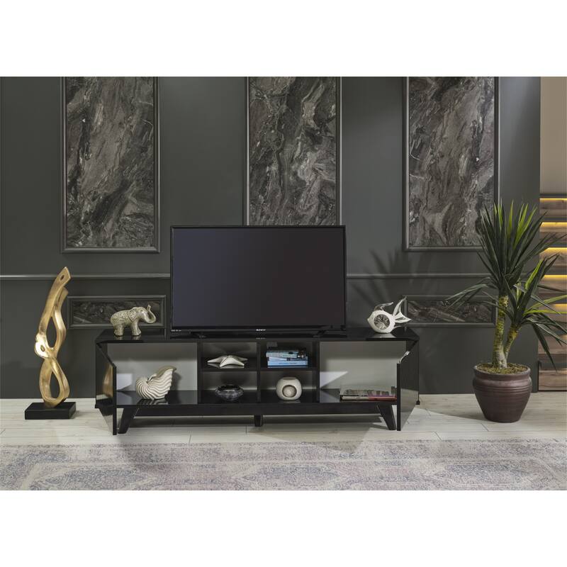 TV Stand Console Wood TV Cabinet with 2 Closet Spaces for Living Room