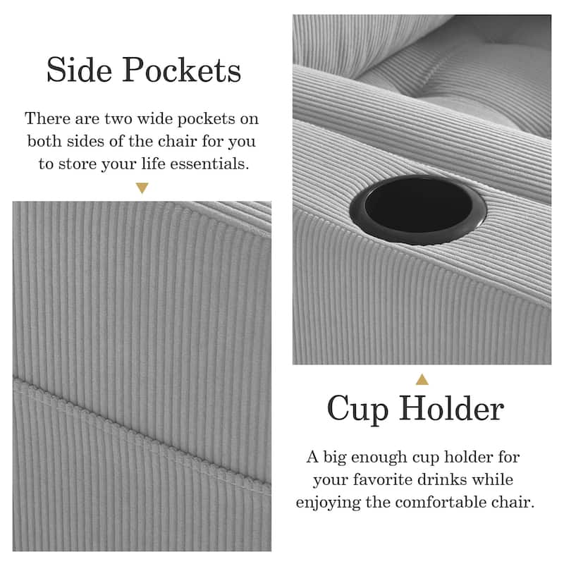 3-in-1 Corduroy Sleeper Sofa Pull-Out Bed Convertible Adjustable Loveseat with USB Port