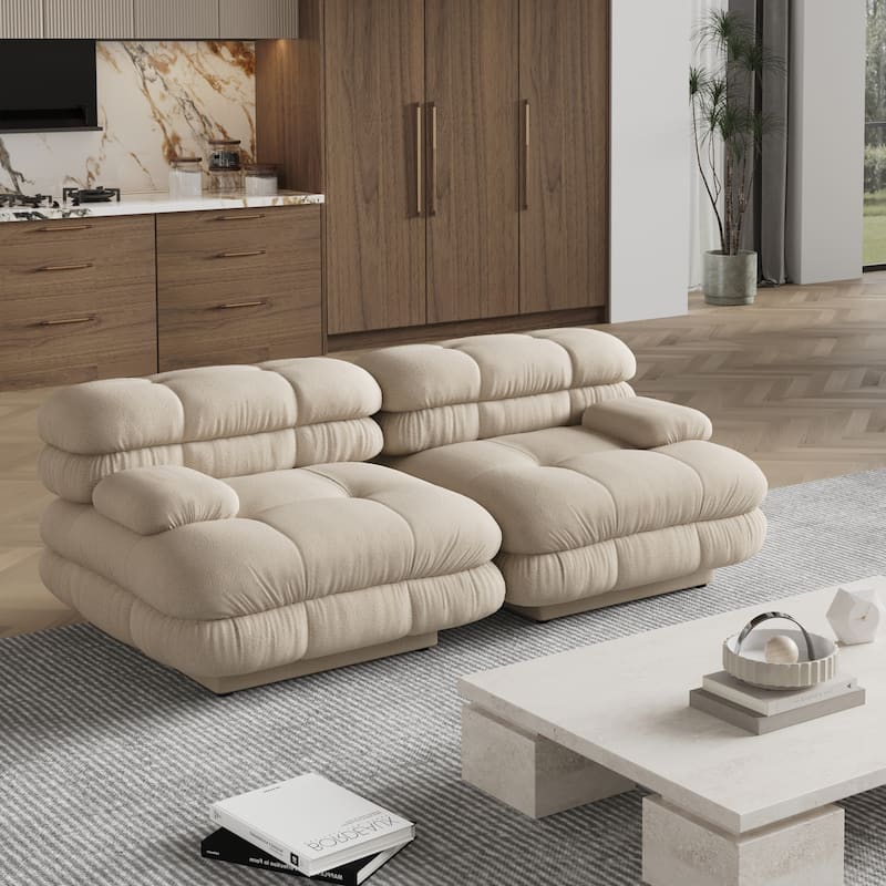 Modular Sectional Couch with Ottomans- L Shaped Couch for Living Room, 3 Seater Sofa Sets - Light Brown+2 Seats