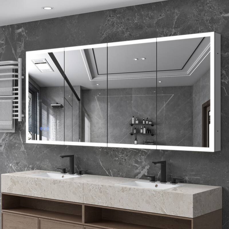 Modland 48–96 Inch LED Lighted Medicine Cabinet with Mirror, Large Bathroom Mirror Cabinet with Lights, Adjustable Shelves