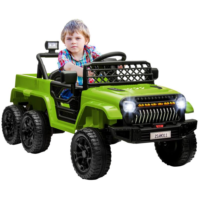 12V Kids Ride-On 4x4 Truck with Back Trailer, Remote Control, Spring Suspension, Music, LED Lights, and Horn for Ages 3-8 - Green