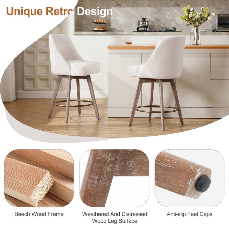 26" Counter Height Swivel Bar Stool, Upholstered Counter Stools - 39.37" (H) x 22.44" (D) x 21.65" (W)