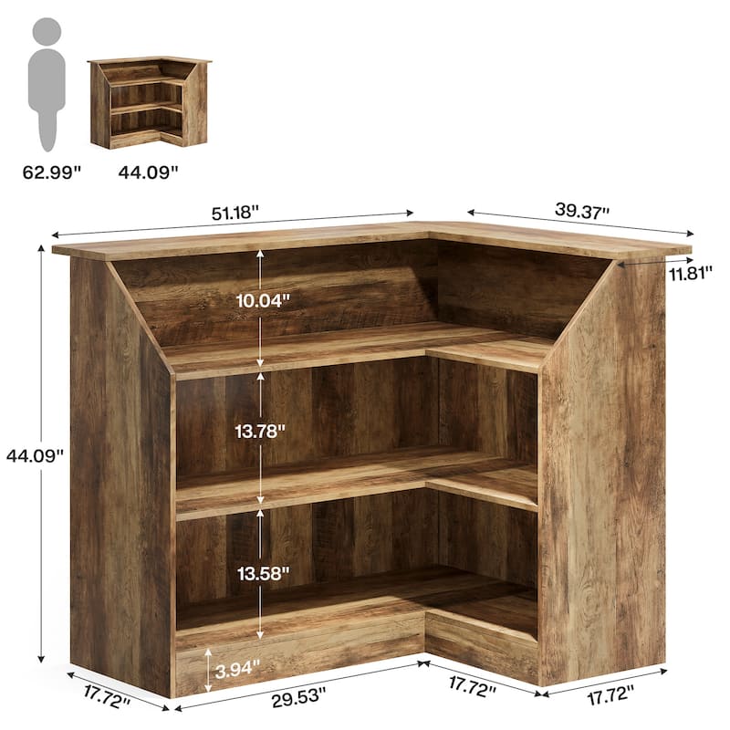 Black 4-Tier Bar Cabinet, L-Shaped Wood Home Bar Table