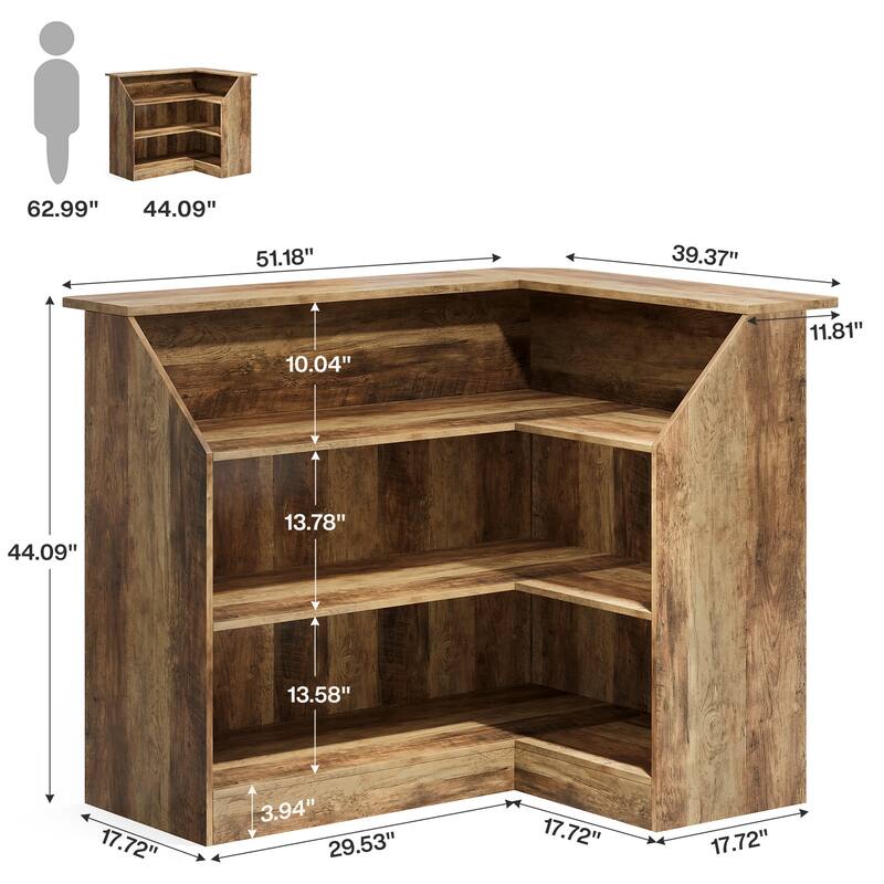 Black Wood L-Shaped Bar Cabinet, 4-Tier Corner Bar