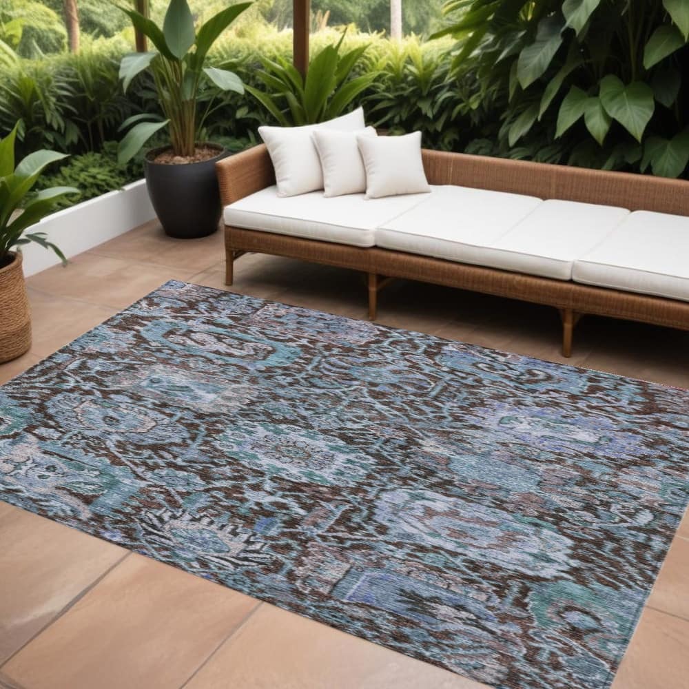 HomeRoots Damask Traditional Rectangle Outdoor Rug