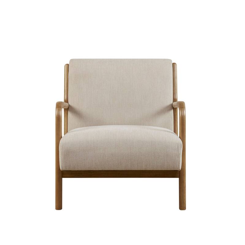 Roomfitters Mid Century Modern Lounge Chair with Solid Wood Frame, Upholstered Accent Chair for Living Room, Cream