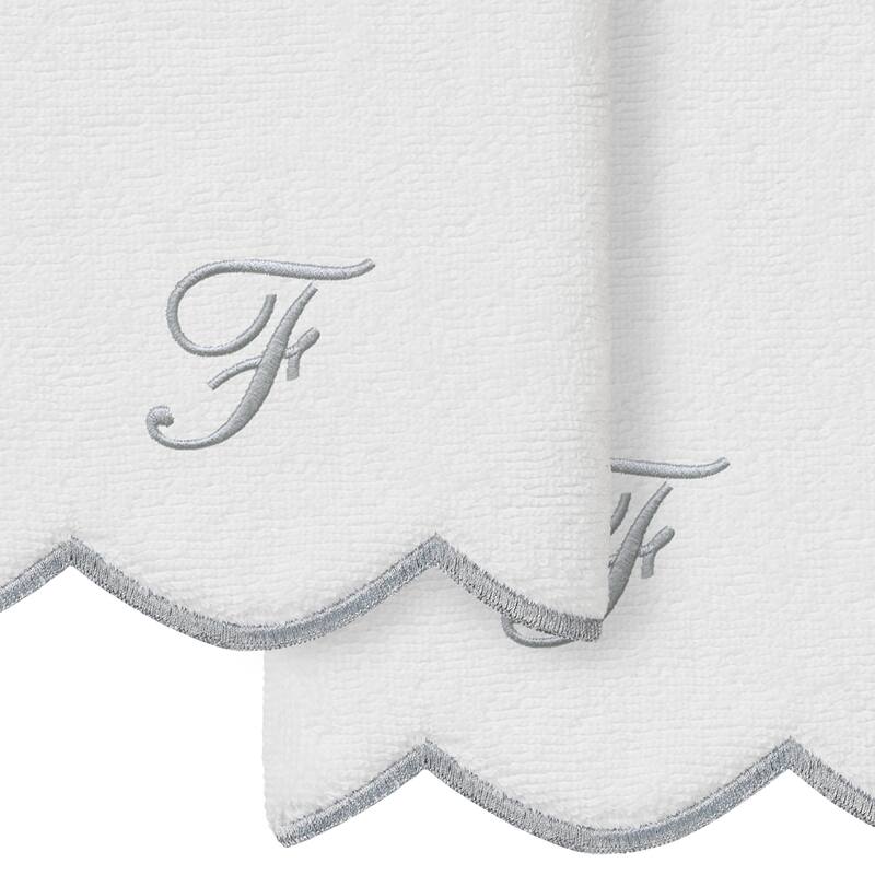 Authentic Hotel and Spa 100% Turkish Cotton Grey ADORNIA Scallop Personalized 2 Piece Fingertip Towel Set - 2 Fingertip Towels
