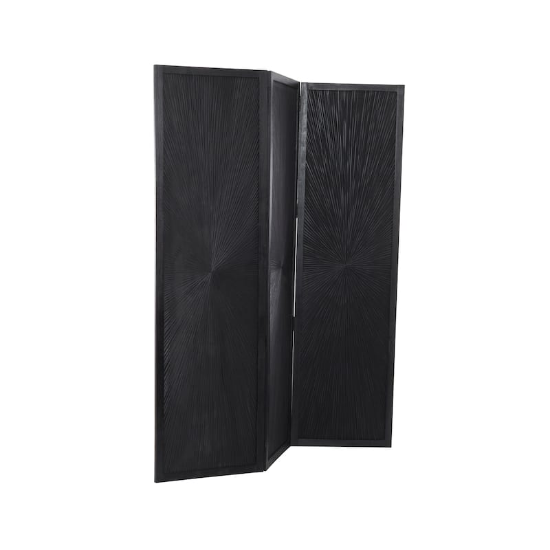 Mango Wood Hinged Foldable Partition 3 Panel Room Divider Screen with Carved Design - White or Black - Roche River Decor