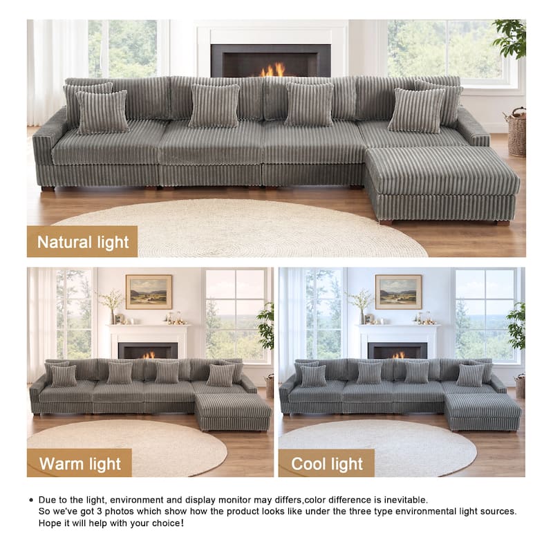 Anne 150" W Upholstered Plush Corduroy Modular Sectional Sofa