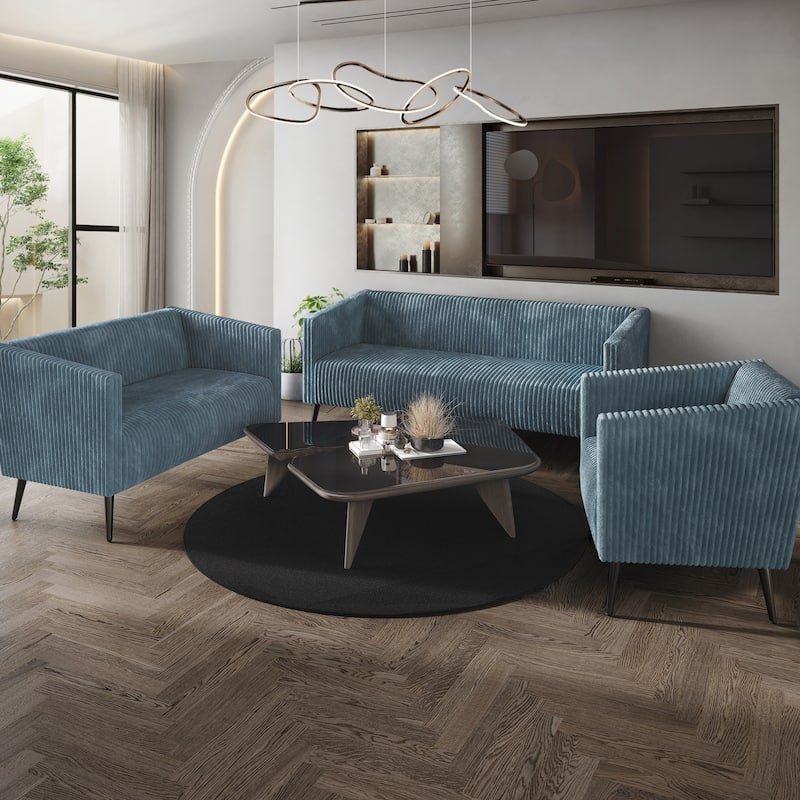 CraftPorch Corduroy Modern and Glamorous Velvet Upholstered 3-Piece Living Room Set