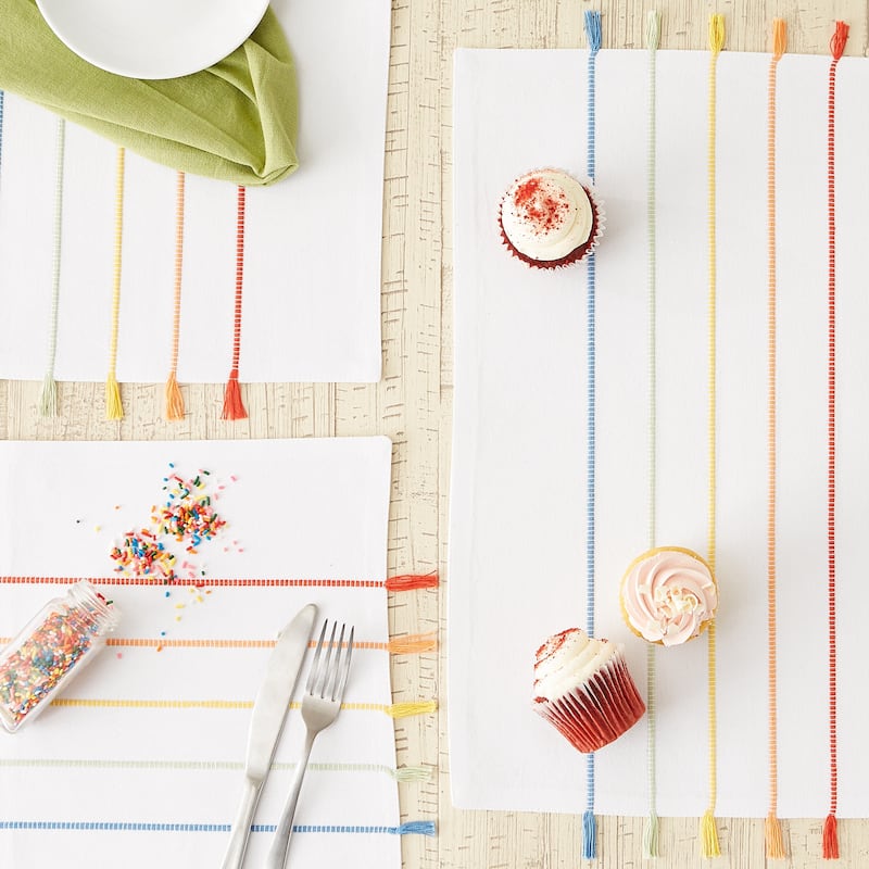 Rainbow Stripe Tassel Placemat (Set of 4) - Placemat Set, 13x19"