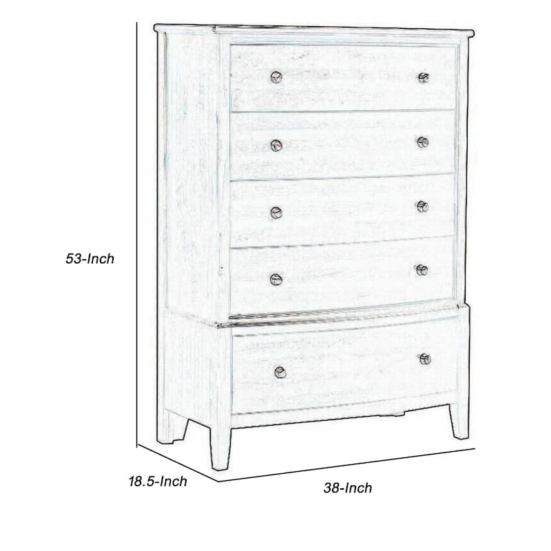 5 Drawer Wooden Chest with Chamfered Legs, Dark Brown