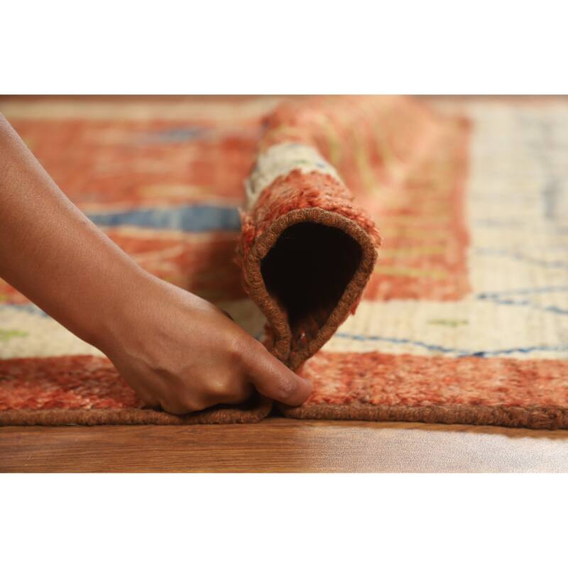 Geometric Orange Moroccan Oriental Rug Handmade Modern Wool Carpet - 6'9" x 9'9"