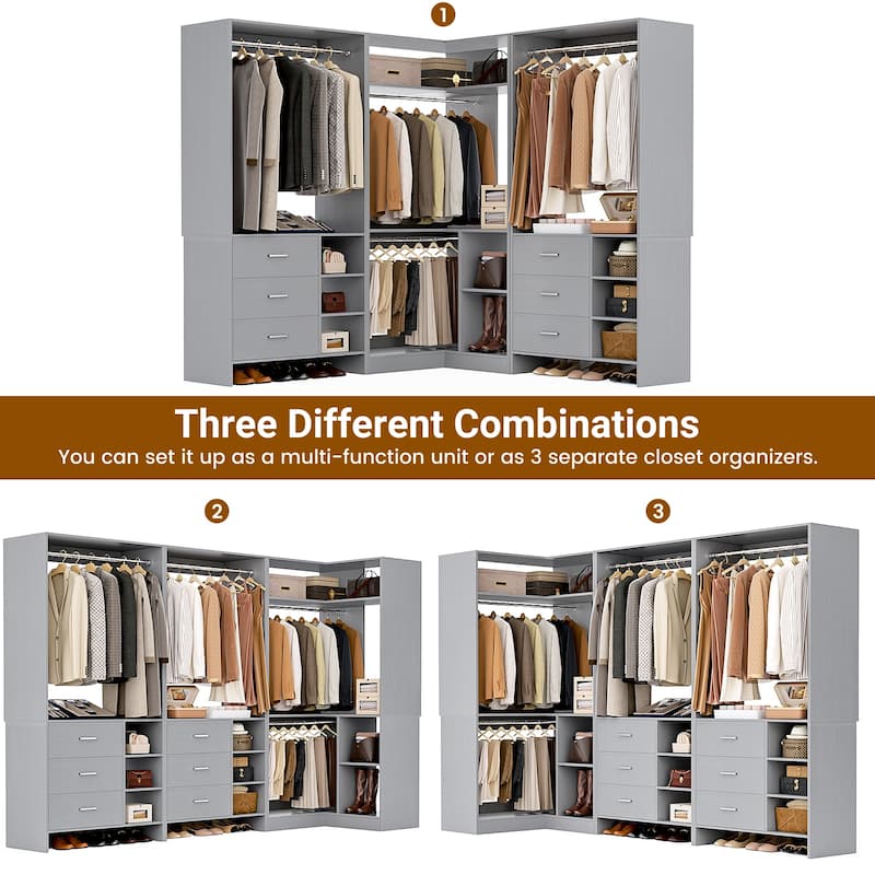 Cimly Set of 3 Freestanding Corner Closet System, Space-saving Closet Organizer for Walk-in/ Reach-in Closet