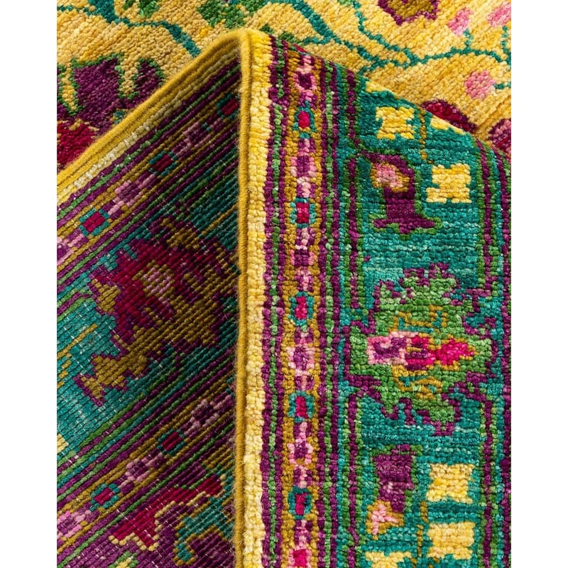 Overton Hand Knotted Wool Vintage Inspired Modern Contemporary Arts & Crafts Yellow Runner Rug - 2' 7" x 9' 8"