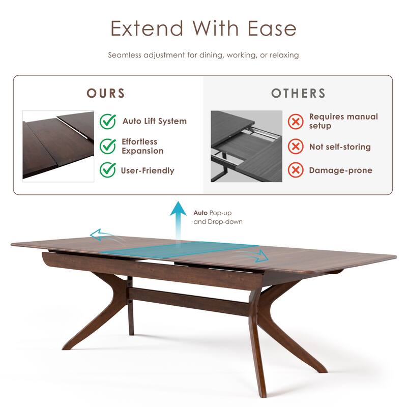 Furniture of America Abigail IV Mid-Century Modern 5-Piece Rich Walnut Solid Wood 79-inch Extendable Dining Set