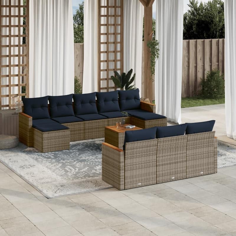 vidaXL 10/11 Piece Patio Sofa Set with Cushions Black/Gray Poly Rattan - 21.7 x 24.4 x 27.2